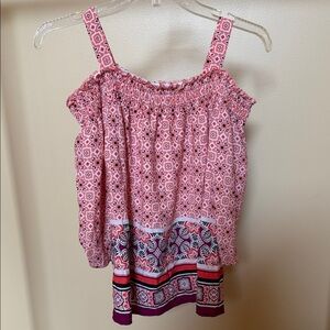 Pink Printed Smocked Strap Tank Top - Women's